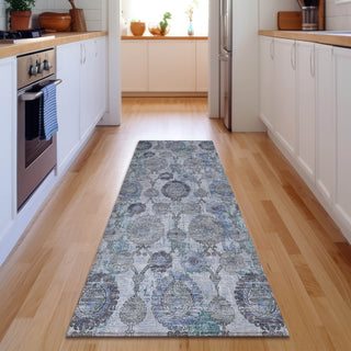Piper Looms Mayfield Damask AMF821 Blue Machine Washable Area Rug Runner Lifestyle Image Feature