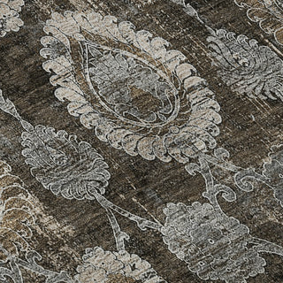 Piper Looms Mayfield Damask AMF821 Chocolate Machine Washable Area Rug Swatch Image