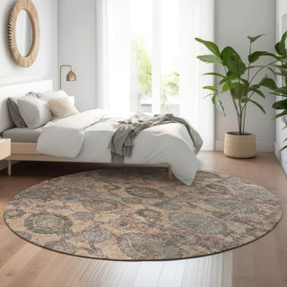 Piper Looms Mayfield Damask AMF821 Coral Machine Washable Area Rug Round Lifestyle Image Feature