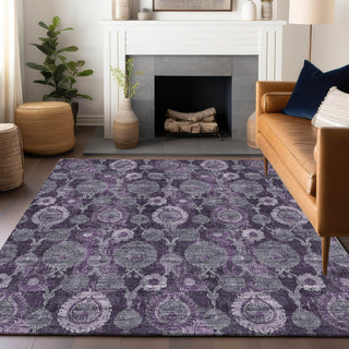 Piper Looms Mayfield Damask AMF821 Eggplant Machine Washable Area Rug Lifestyle Image Feature