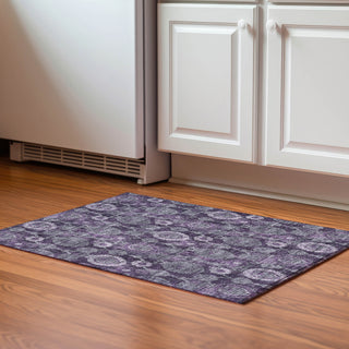 Piper Looms Mayfield Damask AMF821 Eggplant Machine Washable Area Rug Scatter Lifestyle Image Feature