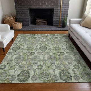 Piper Looms Mayfield Damask AMF821 Green Machine Washable Area Rug Lifestyle Image Feature