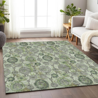 Piper Looms Mayfield Damask AMF821 Green Machine Washable Area Rug Lifestyle Image Feature