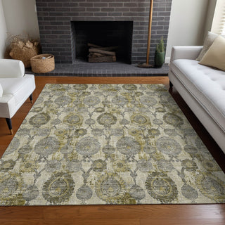 Piper Looms Mayfield Damask AMF821 Khaki Machine Washable Area Rug Lifestyle Image Feature