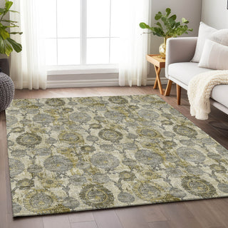 Piper Looms Mayfield Damask AMF821 Khaki Machine Washable Area Rug Lifestyle Image Feature