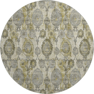 Piper Looms Mayfield Damask AMF821 Khaki Machine Washable Area Rug Round Main Image