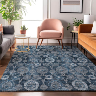 Piper Looms Mayfield Damask AMF821 Navy Machine Washable Area Rug Lifestyle Image Feature