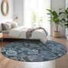 Piper Looms Mayfield Damask AMF821 Navy Machine Washable Area Rug Round Lifestyle Image Feature