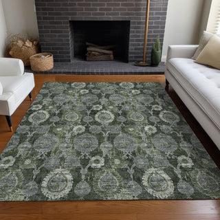 Piper Looms Mayfield Damask AMF821 Olive Machine Washable Area Rug Lifestyle Image Feature