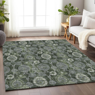 Piper Looms Mayfield Damask AMF821 Olive Machine Washable Area Rug Lifestyle Image Feature