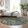 Piper Looms Mayfield Damask AMF821 Olive Machine Washable Area Rug Round Lifestyle Image Feature