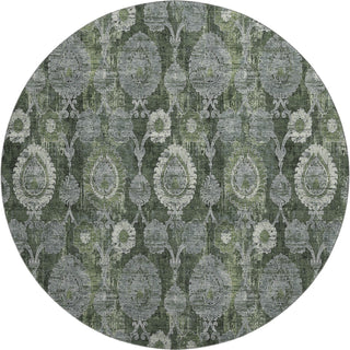 Piper Looms Mayfield Damask AMF821 Olive Machine Washable Area Rug Round Main Image