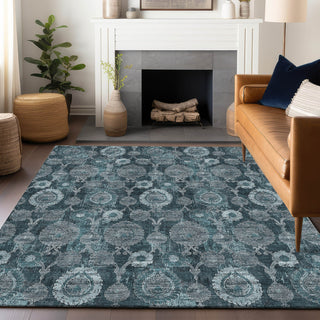 Piper Looms Mayfield Damask AMF821 Teal Machine Washable Area Rug Lifestyle Image Feature