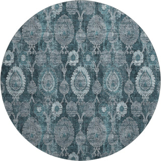 Piper Looms Mayfield Damask AMF821 Teal Machine Washable Area Rug Round Main Image