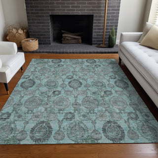 Piper Looms Mayfield Damask AMF821 Turquoise Machine Washable Area Rug Lifestyle Image Feature