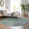 Piper Looms Mayfield Damask AMF821 Turquoise Machine Washable Area Rug Round Lifestyle Image Feature
