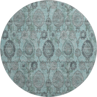 Piper Looms Mayfield Damask AMF821 Turquoise Machine Washable Area Rug Round Main Image