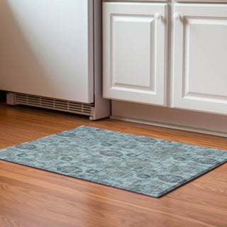 Piper Looms Mayfield Damask AMF821 Turquoise Machine Washable Area Rug Scatter Lifestyle Image Feature