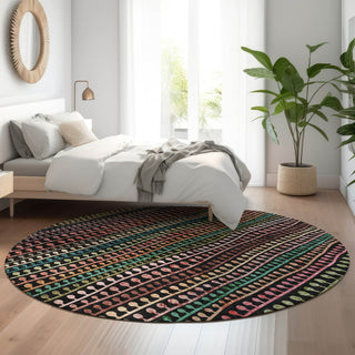 Piper Looms Mayfield Stripes AMF823 Black Machine Washable Area Rug Round Lifestyle Image Feature