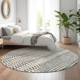 Piper Looms Mayfield Stripes AMF823 Ivory Machine Washable Area Rug Round Lifestyle Image Feature