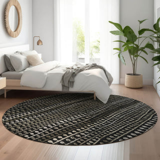 Piper Looms Mayfield Stripes AMF823 Taupe Machine Washable Area Rug Round Lifestyle Image Feature