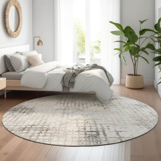 Piper Looms Mayfield Squares AMF824 Taupe Machine Washable Area Rug Round Lifestyle Image Feature