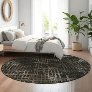 Piper Looms Mayfield Squares AMF825 Fudge Machine Washable Area Rug Round Lifestyle Image Feature