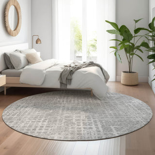 Piper Looms Mayfield Squares AMF825 Gray Machine Washable Area Rug Round Lifestyle Image Feature