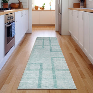 Piper Looms Mayfield Geometric AMF827 Teal Machine Washable Area Rug Runner Lifestyle Image Feature