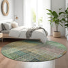Piper Looms Mayfield Triangles AMF828 Green Machine Washable Area Rug Round Lifestyle Image Feature