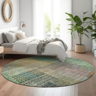 Piper Looms Mayfield Triangles AMF828 Green Machine Washable Area Rug Round Lifestyle Image Feature