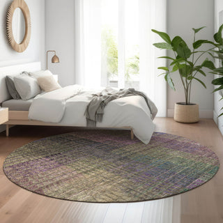 Piper Looms Mayfield Triangles AMF828 Plum Machine Washable Area Rug Round Lifestyle Image Feature