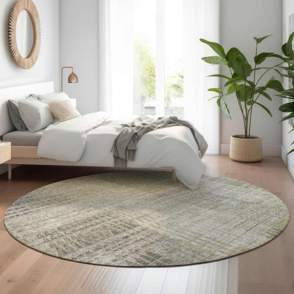 Piper Looms Mayfield Triangles AMF828 Taupe Machine Washable Area Rug Round Lifestyle Image Feature