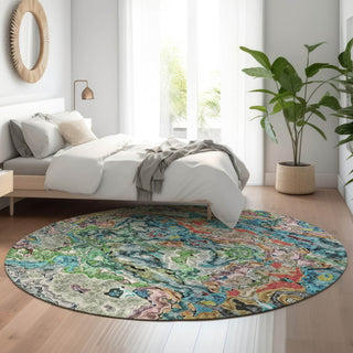 Piper Looms Mayfield Abstract AMF829 Blue Machine Washable Area Rug Round Lifestyle Image Feature