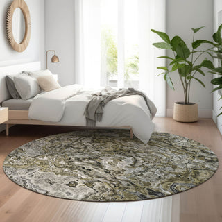 Piper Looms Mayfield Abstract AMF829 Brown Machine Washable Area Rug Round Lifestyle Image Feature