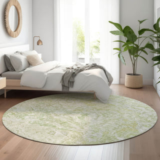 Piper Looms Mayfield Abstract AMF829 Green Machine Washable Area Rug Round Lifestyle Image Feature