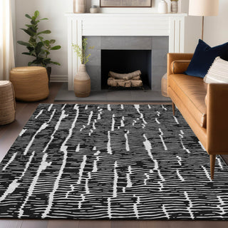 Piper Looms Mayfield Lines AMF830 Black Machine Washable Area Rug Lifestyle Image Feature