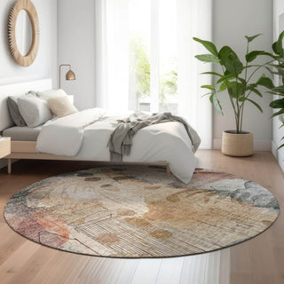Piper Looms Mayfield Floral AMF832 Terracotta Machine Washable Area Rug Round Lifestyle Image Feature
