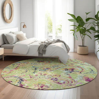 Piper Looms Mayfield Paisley AMF834 Aloe Machine Washable Area Rug Round Lifestyle Image Feature