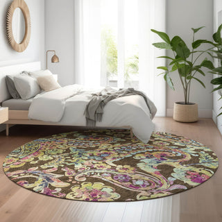 Piper Looms Mayfield Paisley AMF834 Chocolate Machine Washable Area Rug Round Lifestyle Image Feature