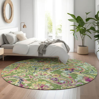 Piper Looms Mayfield Paisley AMF834 Fern Machine Washable Area Rug Round Lifestyle Image Feature