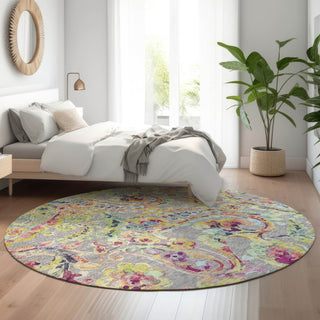 Piper Looms Mayfield Paisley AMF834 Gray Machine Washable Area Rug Round Lifestyle Image Feature