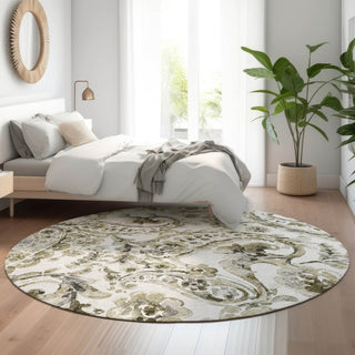 Piper Looms Mayfield Paisley AMF835 Brown Machine Washable Area Rug Round Lifestyle Image Feature