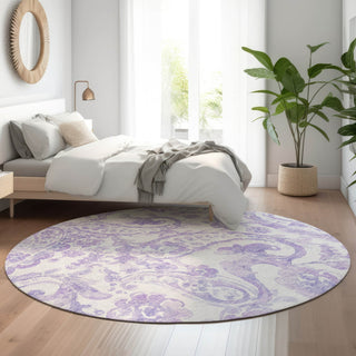 Piper Looms Mayfield Paisley AMF835 Lavender Machine Washable Area Rug Round Lifestyle Image Feature