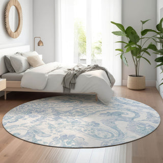 Piper Looms Mayfield Paisley AMF835 Sky Machine Washable Area Rug Round Lifestyle Image Feature