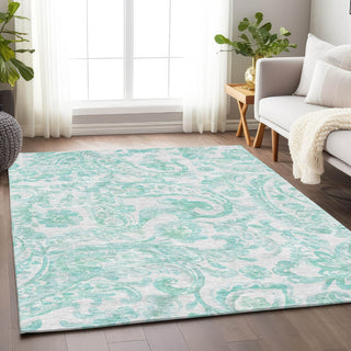 Piper Looms Mayfield Paisley AMF835 Turquoise Machine Washable Area Rug Lifestyle Image Feature