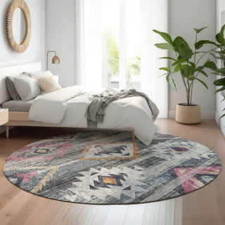 Piper Looms Mayfield Southwest AMF836 Gray Machine Washable Area Rug Round Lifestyle Image Feature