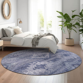 Piper Looms Mayfield Southwest AMF837 Navy Machine Washable Area Rug Round Lifestyle Image Feature