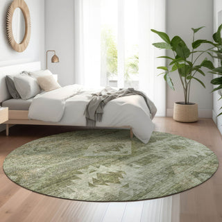 Piper Looms Mayfield Southwest AMF837 Olive Machine Washable Area Rug Round Lifestyle Image Feature