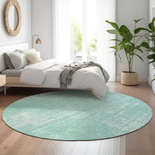 Piper Looms Mayfield Modern AMF839 Turquoise Machine Washable Area Rug Round Lifestyle Image Feature
